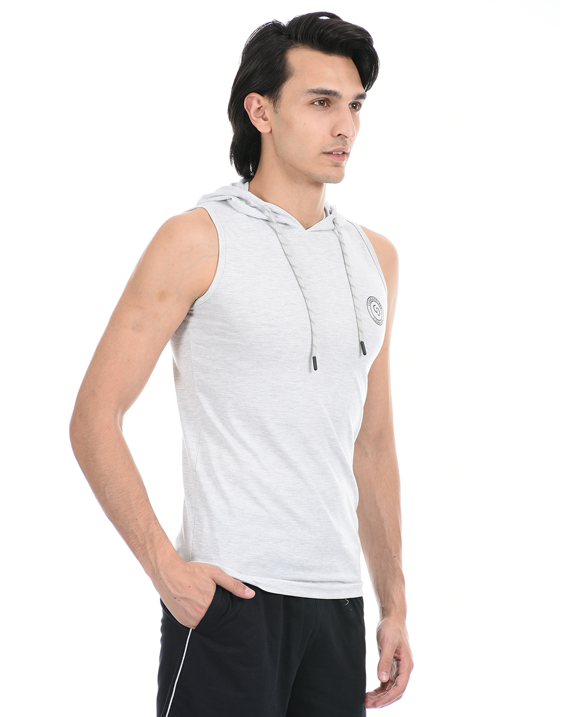 Cloak & Decker by Monte Carlo Men Off White Sleeveless Hooded Tshirt